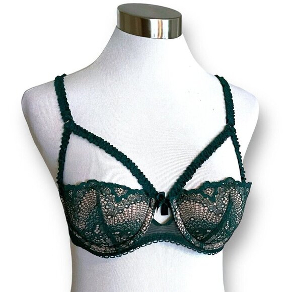 Adore Me 32B Bra Green Kimmy Push Up Balconette Underwire Lace Removable Pads - Picture 1 of 8